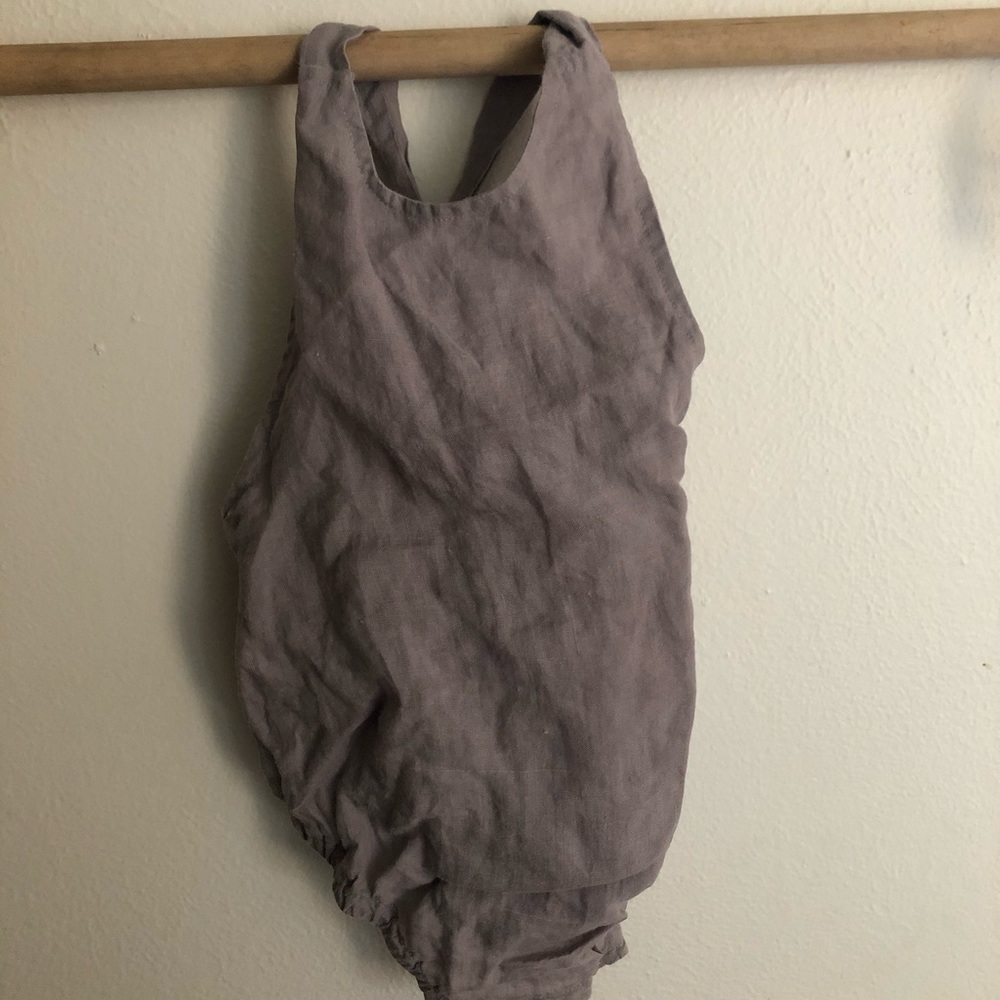 Goldie + Ace linen tie romper in lavender, 1-2yrs